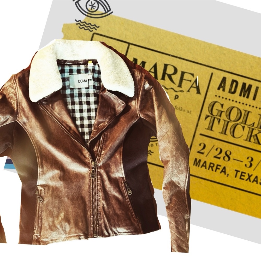 Doma Brown Leather Shearling Asymmetrical Fitted Moto Jacket L Fits like Sz 4 6